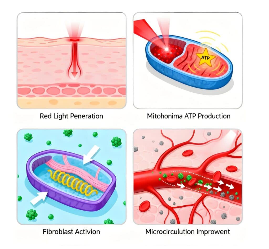 Schematic Diagram of the Mechanism of Action of Red Light Therapy at the Cellular Level